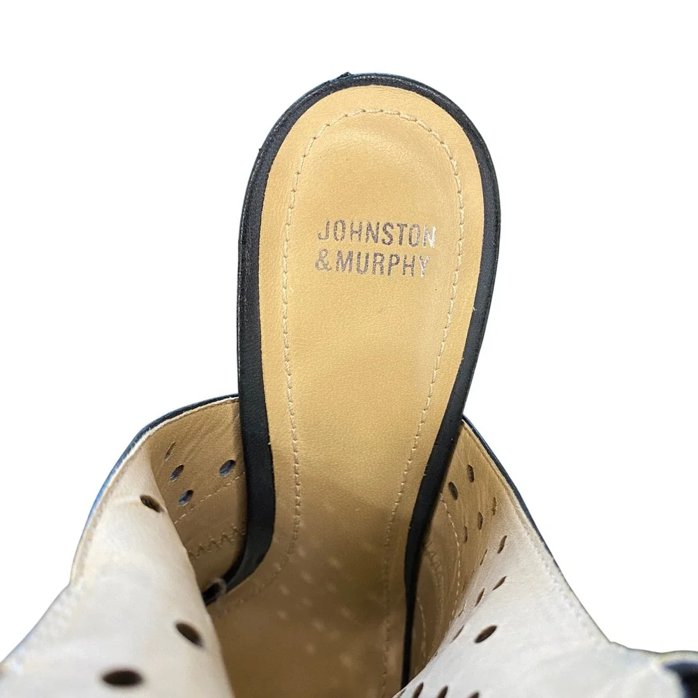 Johnston & Murphy Black Leather Perforated‎ Wedge Heel Sandal Booties Size 9